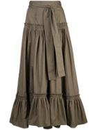 Proenza Schouler Tiered Cotton Long Skirt - Green