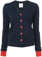 Barrie Contrast Cuff V-neck Cardigan - Blue