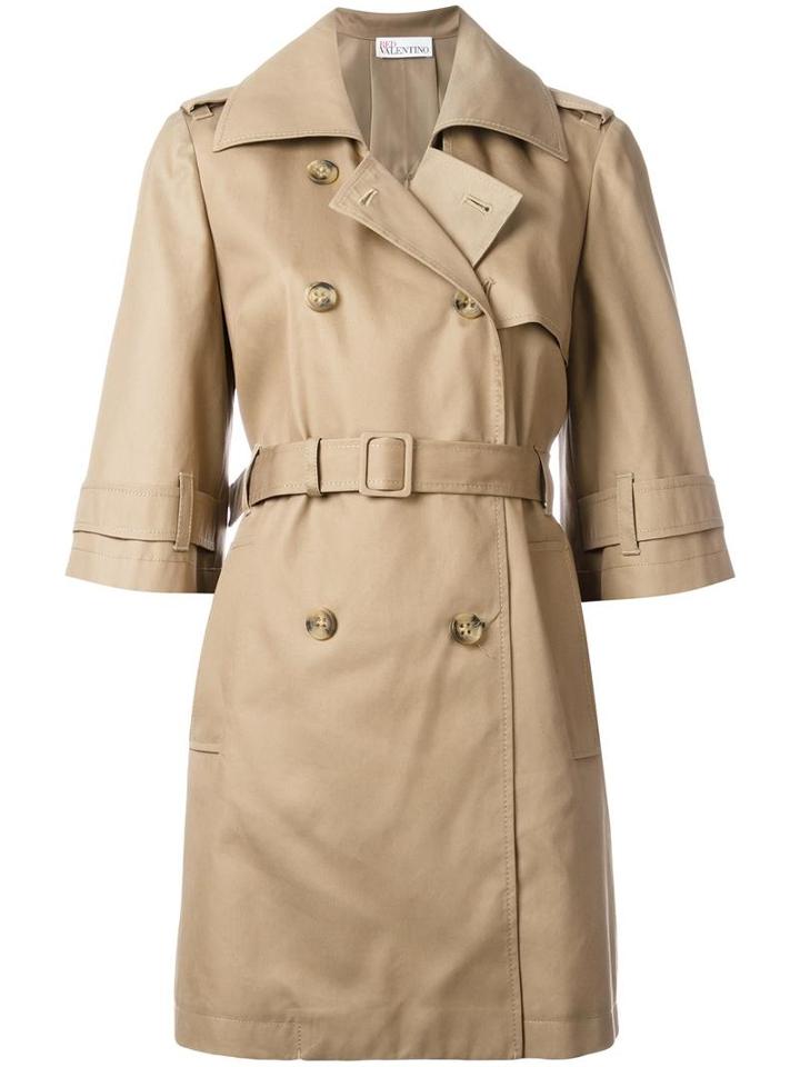 Cropped Sleeve Trench Coat, Women's, Size: 42, Nude/neutrals, Cotton/polyamide/polyester/acetate, Red Valentino