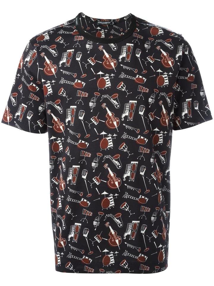 Dolce & Gabbana Musical Instrument Print T-shirt, Men's, Size: 56, Black, Cotton