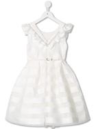Monnalisa Embellished Chevron Stripe Dress - White