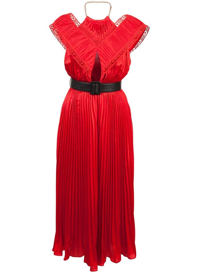 Self-portrait Off-shoulder Pleated Dress - Red