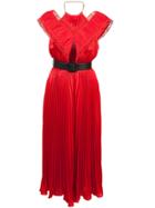 Self-portrait Off-shoulder Pleated Dress - Red