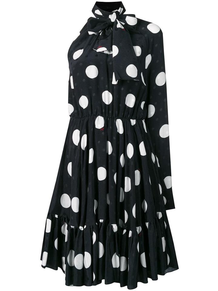 Msgm Polka Dot One Shoulder Dress - Black