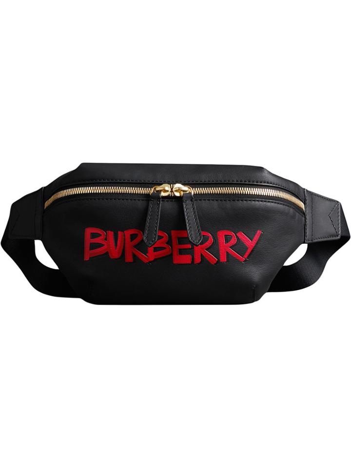 Burberry Medium Graffiti Print Leather Bum Bag - Black