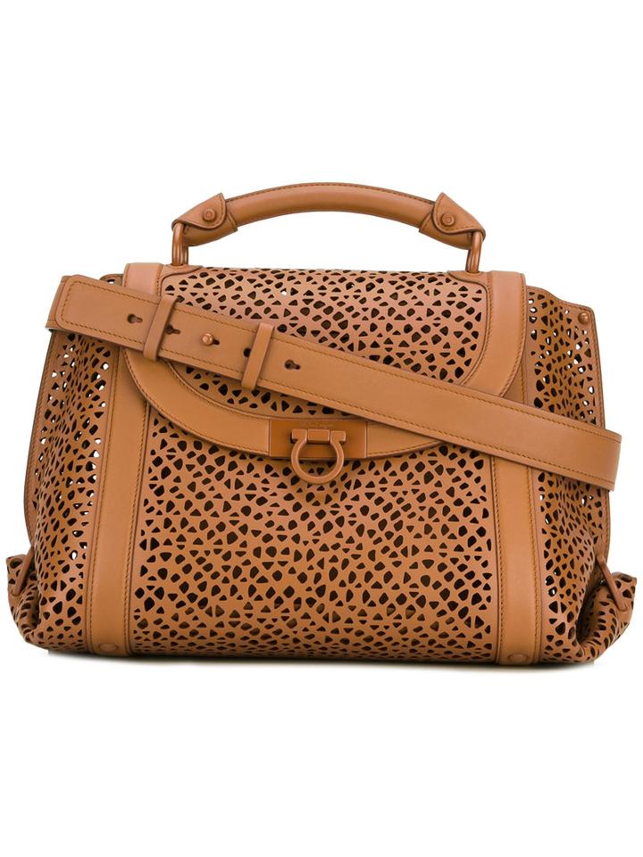 Salvatore Ferragamo - Medium Laser-cut 'suzanna' Tote - Women - Calf Leather - One Size, Brown, Calf Leather