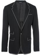 Dolce & Gabbana Piped Blazer, Men's, Size: 52, Black, Virgin Wool/spandex/elastane/silk