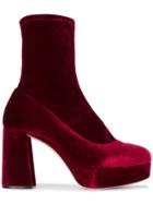 Miu Miu Burgundy Velvet 100 Platform Sock Boots - Red