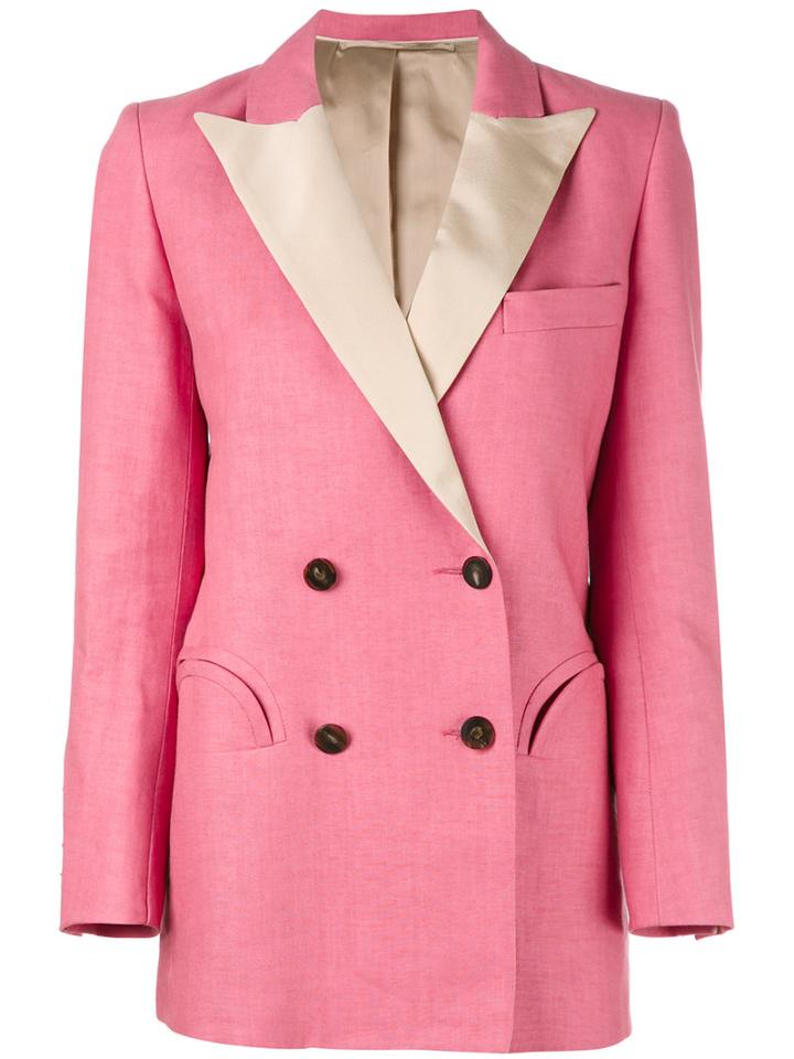Blazé Milano - Contrast Lapel Blazer - Women - Silk/linen/flax/cupro/viscose - Ii, Pink/purple, Silk/linen/flax/cupro/viscose
