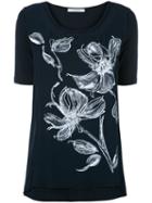 D.exterior - Floral Embroidered Top - Women - Silk/cotton/linen/flax/viscose - Xxl, Blue, Silk/cotton/linen/flax/viscose