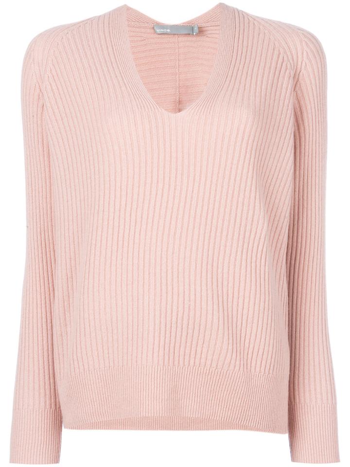 Vince Ribbed V-neck Sweater - Pink & Purple