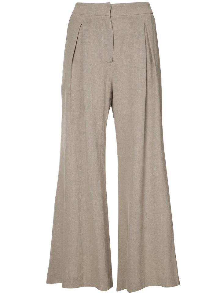 Dusan - Flared Cropped Trousers - Women - Linen/flax - 42, Women's, Nude/neutrals, Linen/flax