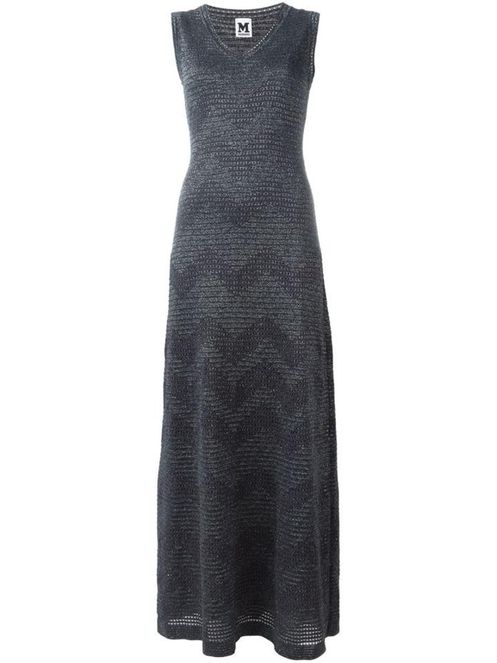 M Missoni Zigzag Knit Maxi Dress, Women's, Size: 40, Grey, Polyester/polyamide/metallized Polyester