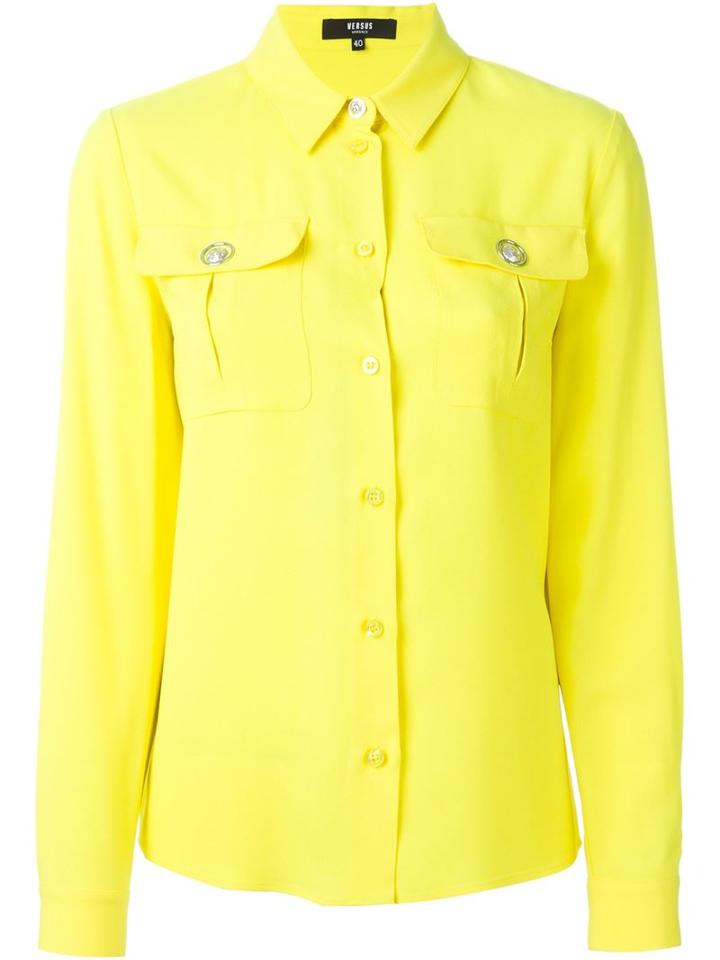 Versus Patch Pocket Shirt, Women's, Size: 40, Yellow/orange, Acetate/viscose