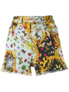 Versace Jeans Couture Butterfly Print Denim Shorts - Blue