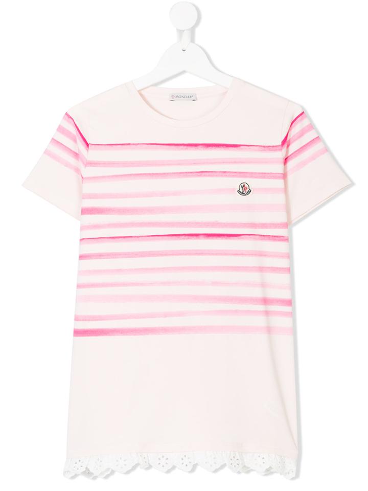 Moncler Kids Striped Print T-shirt - Pink & Purple