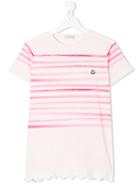 Moncler Kids Striped Print T-shirt - Pink & Purple