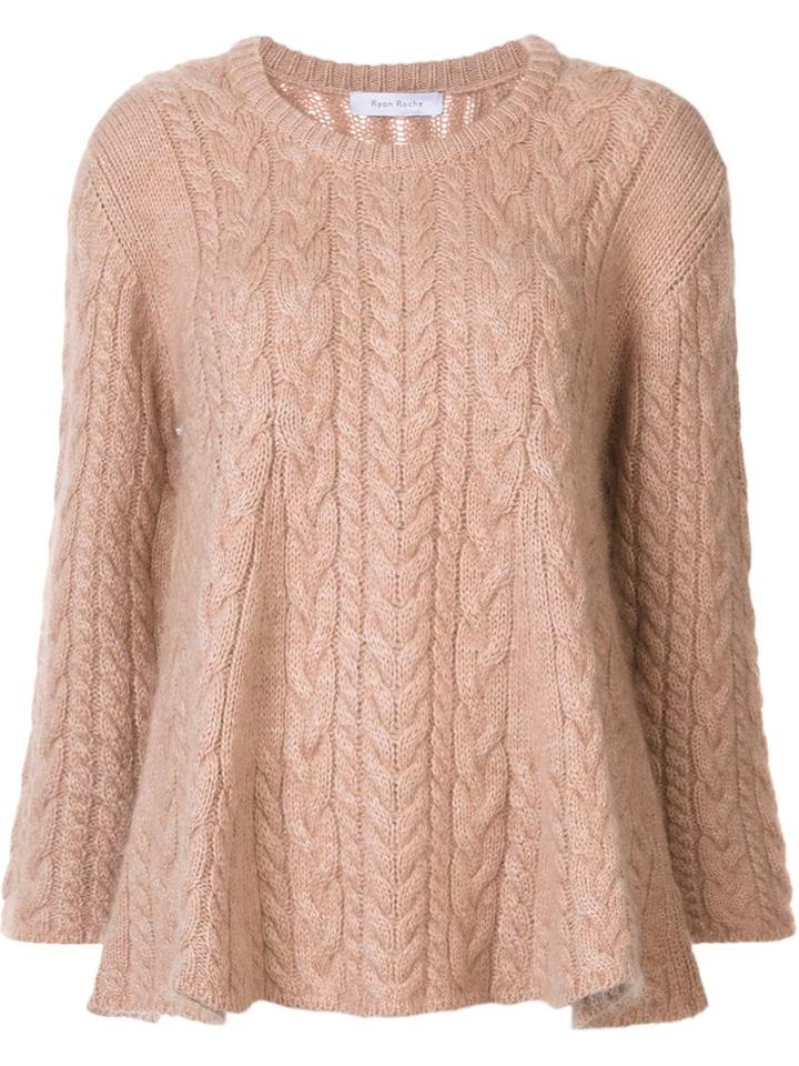 Ryan Roche Cable Knit Jumper, Women's, Size: Medium, Nude/neutrals, Cashmere/mohair