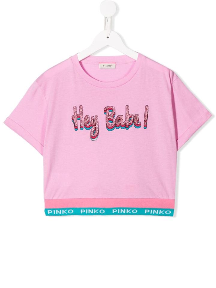 Pinko Kids Cropped Printed T-shirt