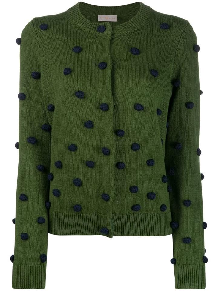 Tory Burch Straight-fit Pompom Cardigan - Green