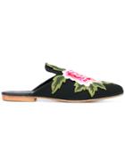 Gia Couture Embroidered Flower Mules - Black