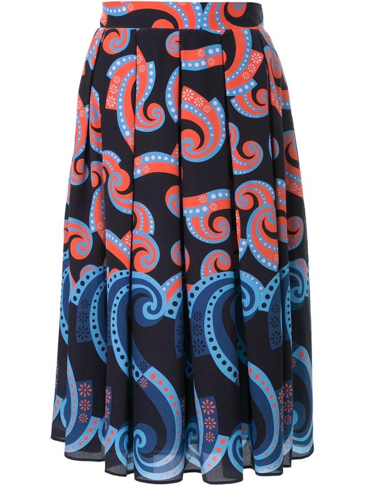 Holly Fulton Art Deco Print Pleated Skirt, Women's, Size: 10, Orange, Silk