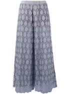 Erika Cavallini - Embroidered Wide-leg Trousers - Women - Cotton/polyester - 42, Blue, Cotton/polyester