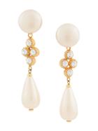 Chanel Vintage Cc Logos Imitation Pearl Earrings - Gold