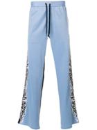 Versace Wide Leg Embroidered Side Track Pants - Blue