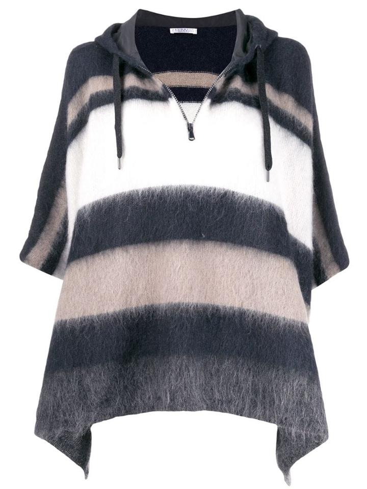 Brunello Cucinelli Striped Hooded Knit Top - Blue