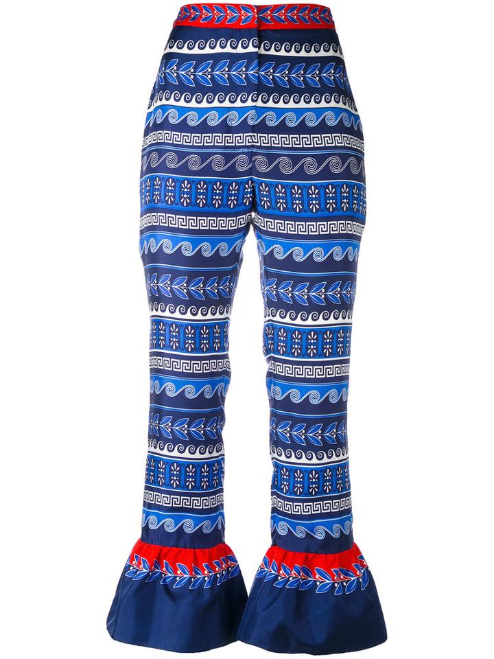 Mary Katrantzou - Ruffled Cuffs Cropped Trousers - Women - Silk/acrylic - 6, Blue, Silk/acrylic