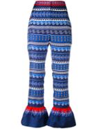Mary Katrantzou - Ruffled Cuffs Cropped Trousers - Women - Silk/acrylic - 6, Blue, Silk/acrylic