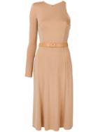 Elisabetta Franchi One Sleeve Belted Midi Dress - Neutrals