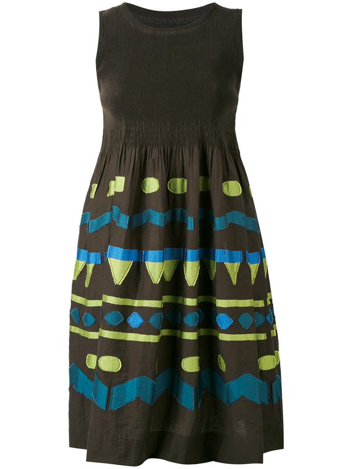 Issey Miyake Cauliflower - Tribal Print Dress - Women - Cotton/nylon/polyester/polyurethane - One Size, Women's, Brown, Cotton/nylon/polyester/polyurethane