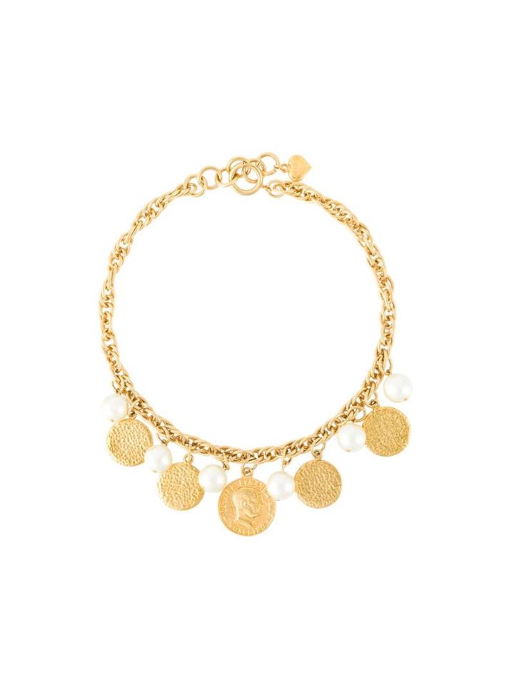 Moschino Vintage Coins And Pearls Necklace, Women's, Metallic