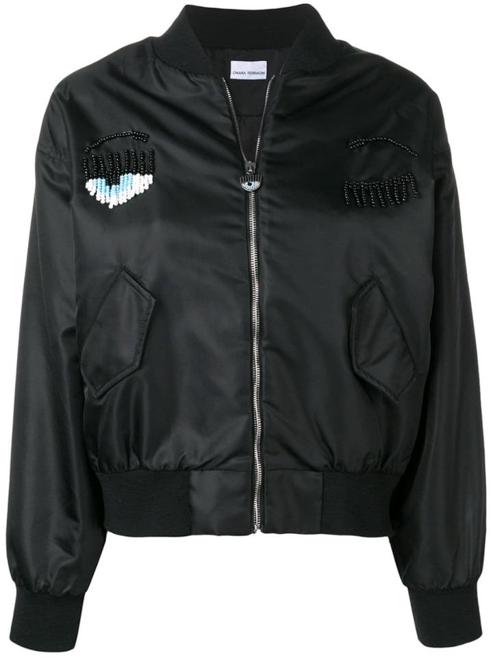 Chiara Ferragni Beaded Logo Bomber Jacket - Black