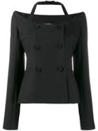 Rokh Off Shoulder Double-breasted Blazer - Black