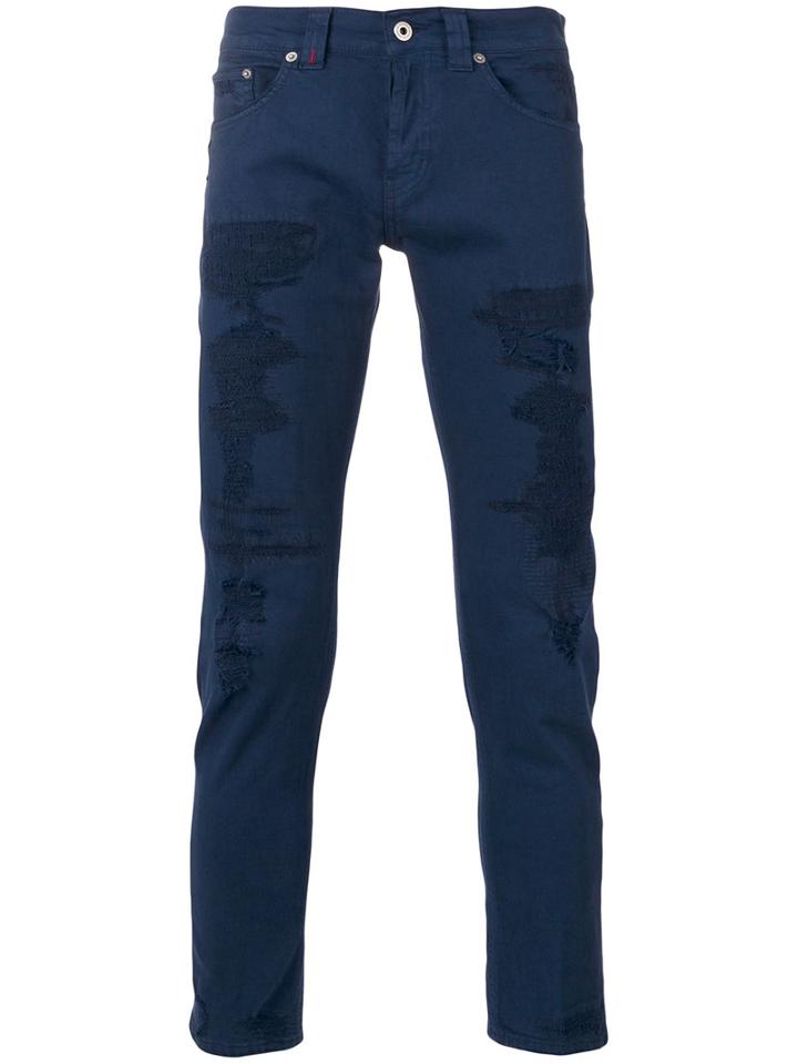 Dondup Distressed Skinny Trousers, Men's, Size: 35, Blue, Cotton/spandex/elastane