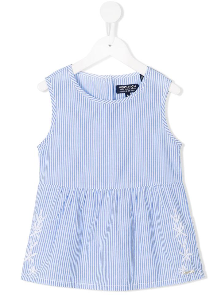 Woolrich Kids Striped Frill Blouse, Girl's, Size: 8 Yrs, Blue