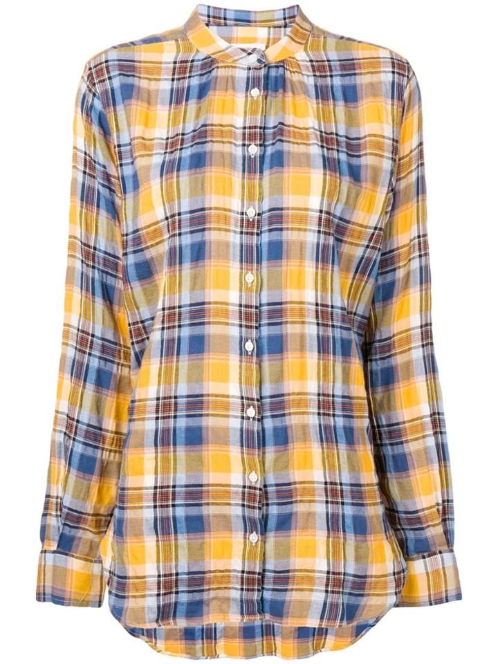 Closed Band Collar Plaid Shirt - Yellow
