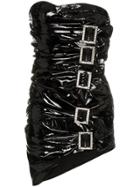 Alexandre Vauthier Strapless Crystal Buckle Leather Mini Dress - Black