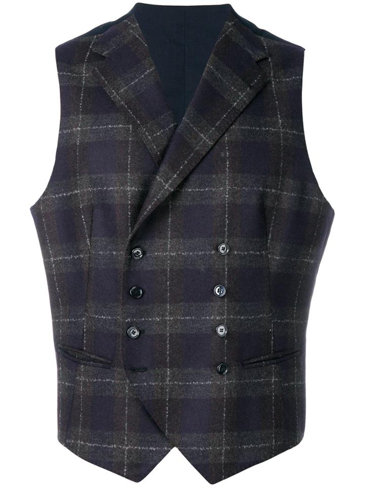 Tagliatore Checked Waistcoat - Blue