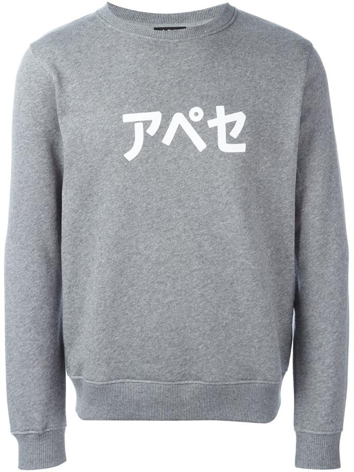 A.p.c. Japanese Logo Print Sweatshirt, Men's, Size: Large, Grey, Cotton/polyester