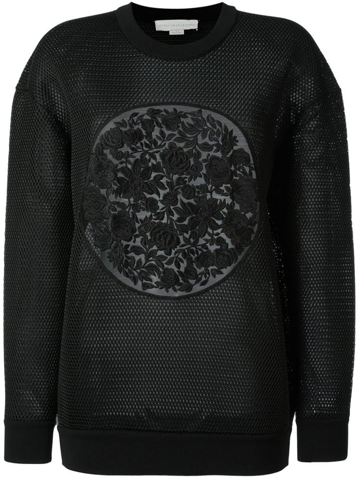 Stella Mccartney Floral Mesh Crew Sweatshirt, Women's, Size: 42, Black, Polyamide/polyester/viscose