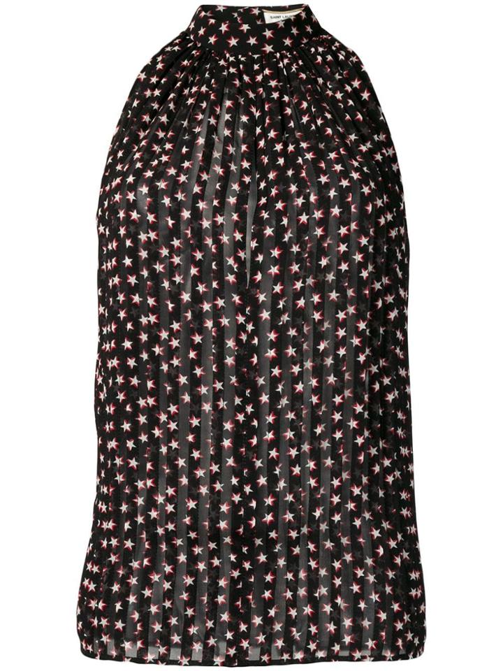 Saint Laurent Sleeveless Star Print Blouse - Black