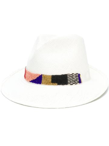 Misa Harada Bead Embellished Fedora Hat - White