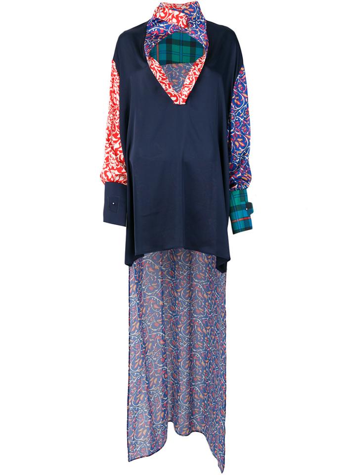 Esteban Cortazar Asymmetric Multi-pattern Blouse - Blue