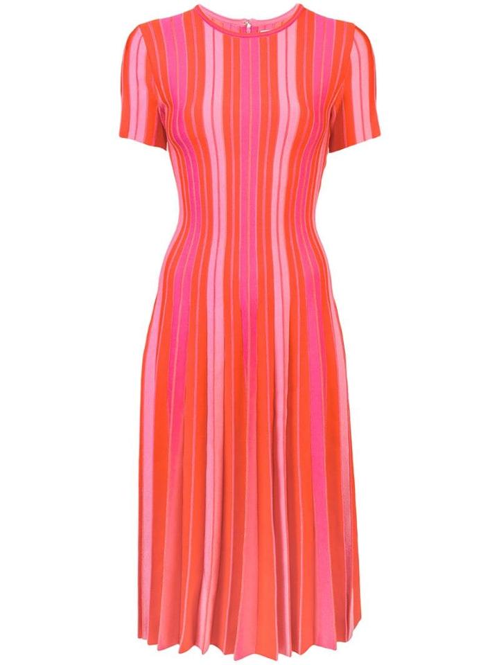 Carolina Herrera Pleated Striped Dress - Pink