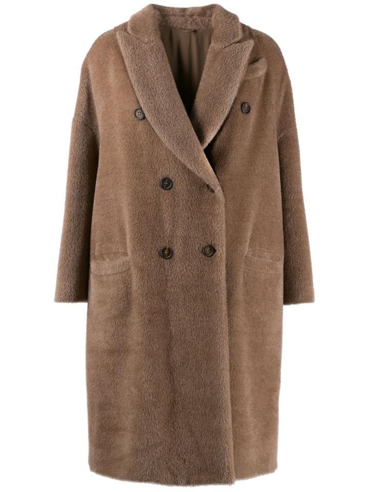 Brunello Cucinelli Double Breasted Fur Coat - Brown