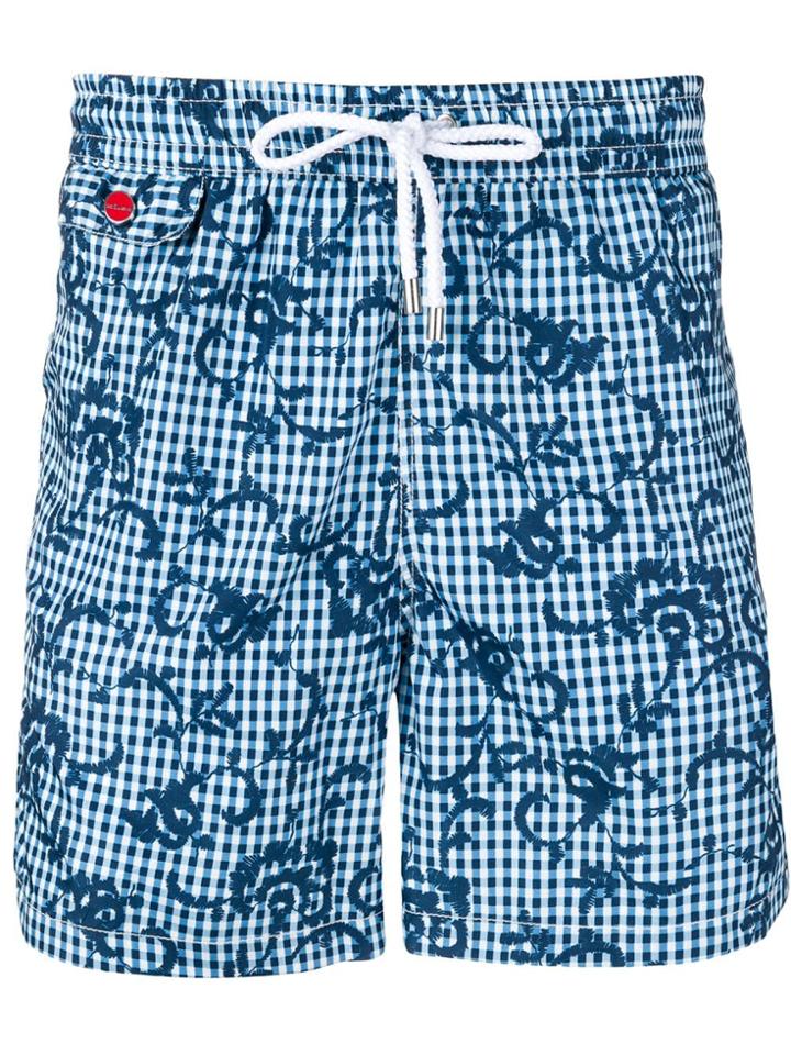 Kiton Check Print Swimming Shorts - Blue